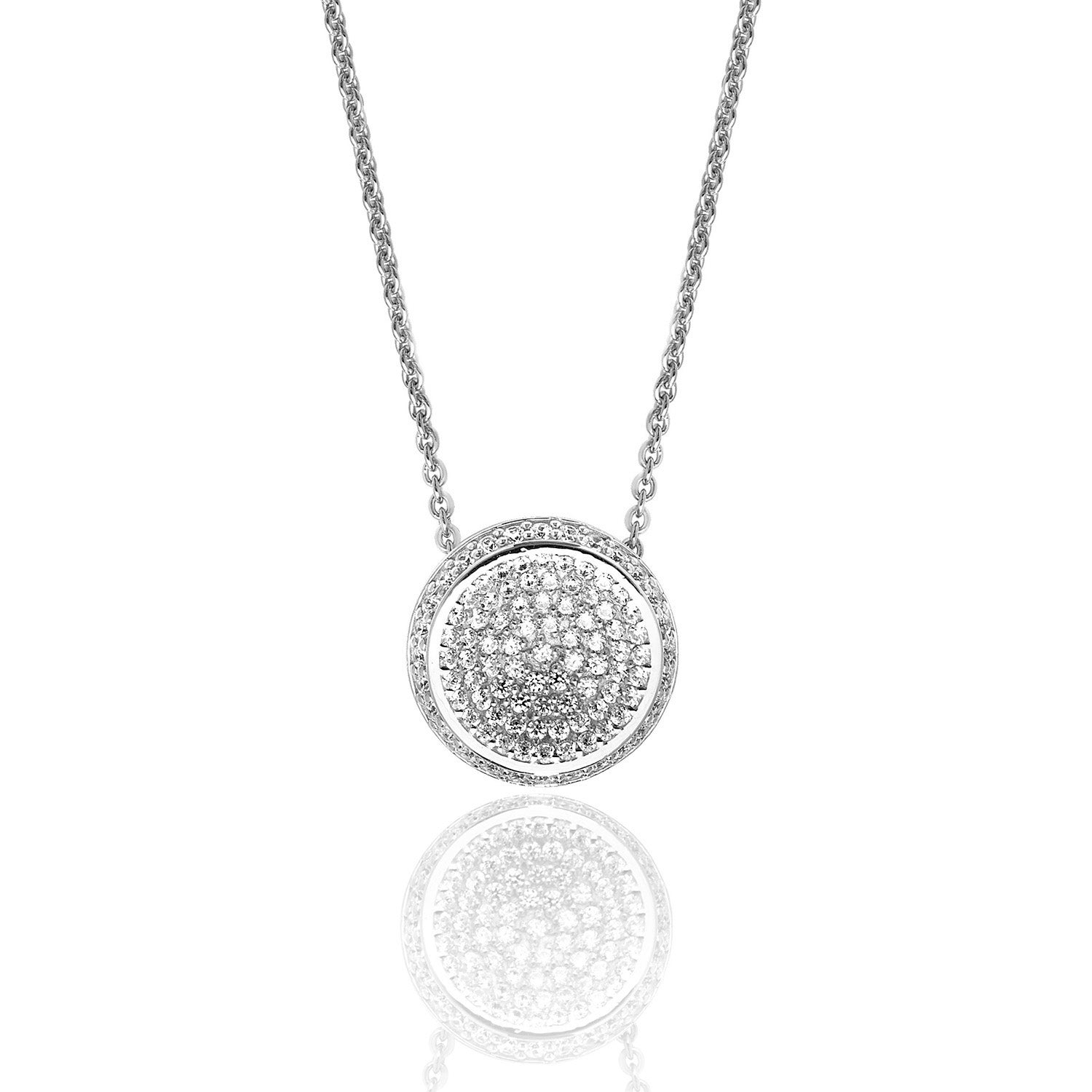 SILVER PAVE SET CZ ROUND PENDANT AND CHAIN