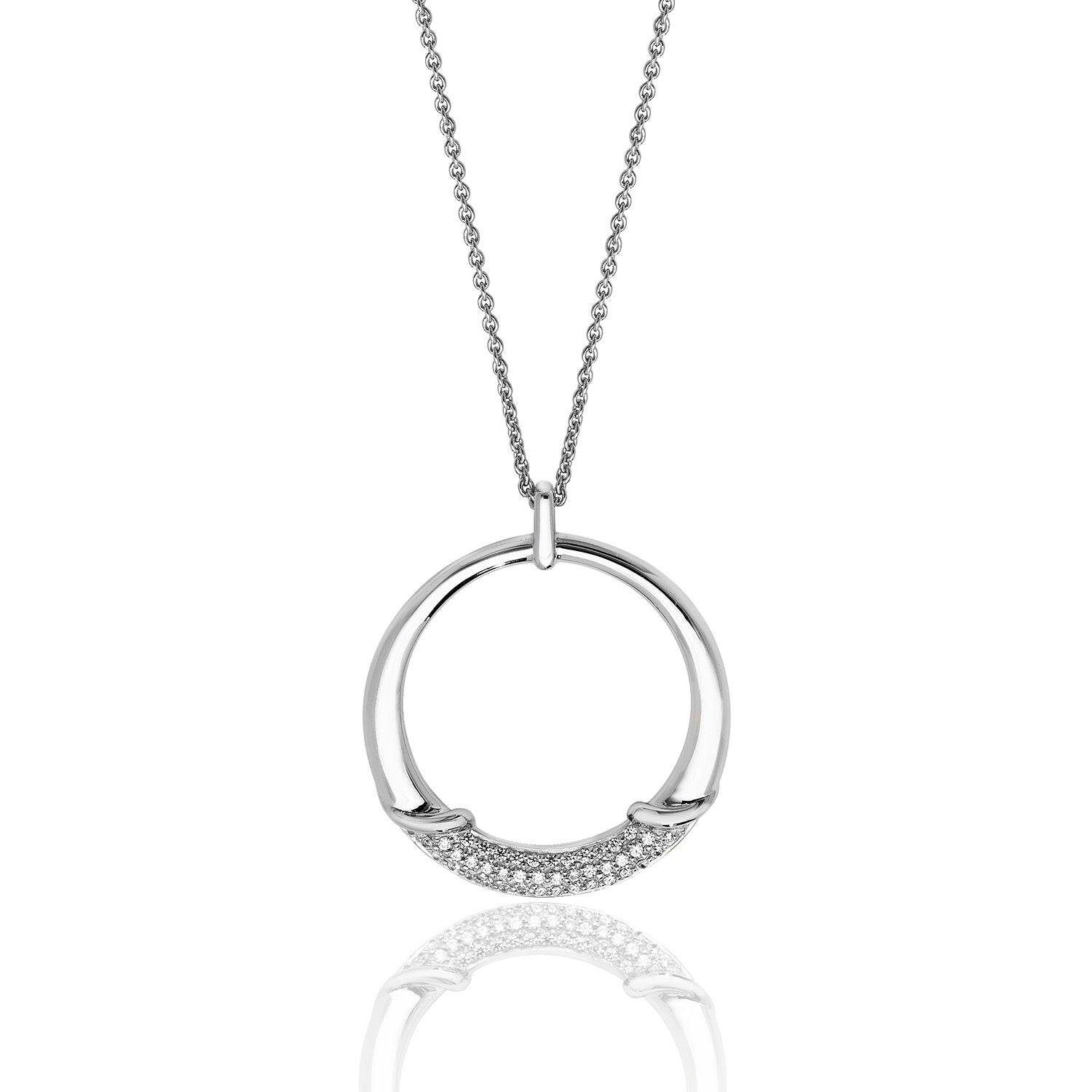 SILVER  PAVE SET CZ CIRCULAR PENDANT AND CHAIN