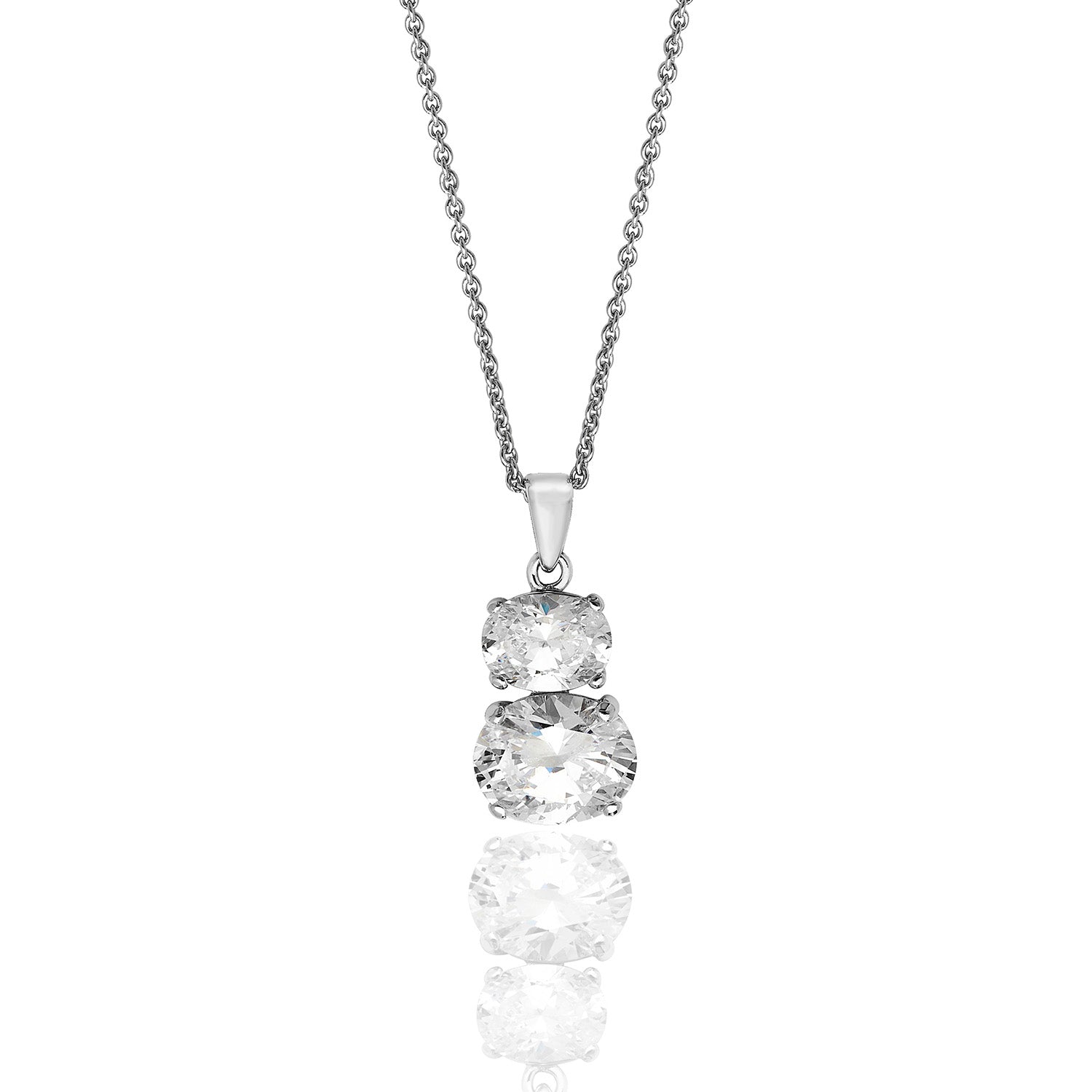 SILVER DOUBLE OVAL CZ PENDANT AND CHAIN