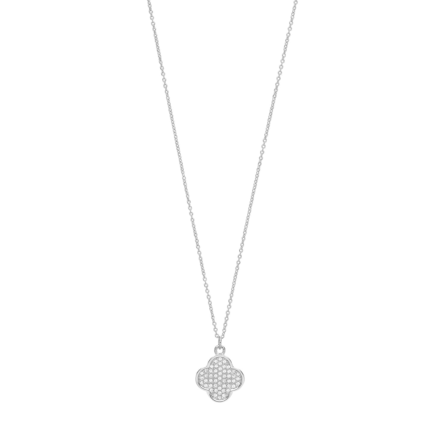 SILVER PAVE SET CZ CLOVER PENDANT AND CHAIN