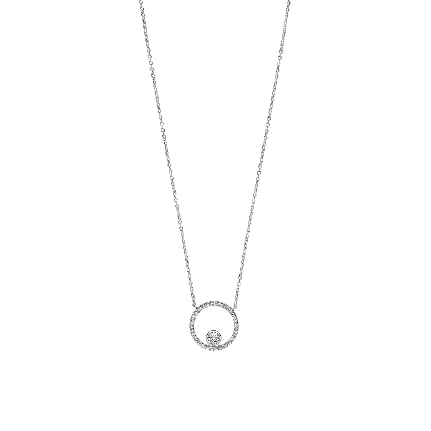 SILVER HALO CZ WITH SINGLE BUBBLE PENDANT ON FIXED CHAIN