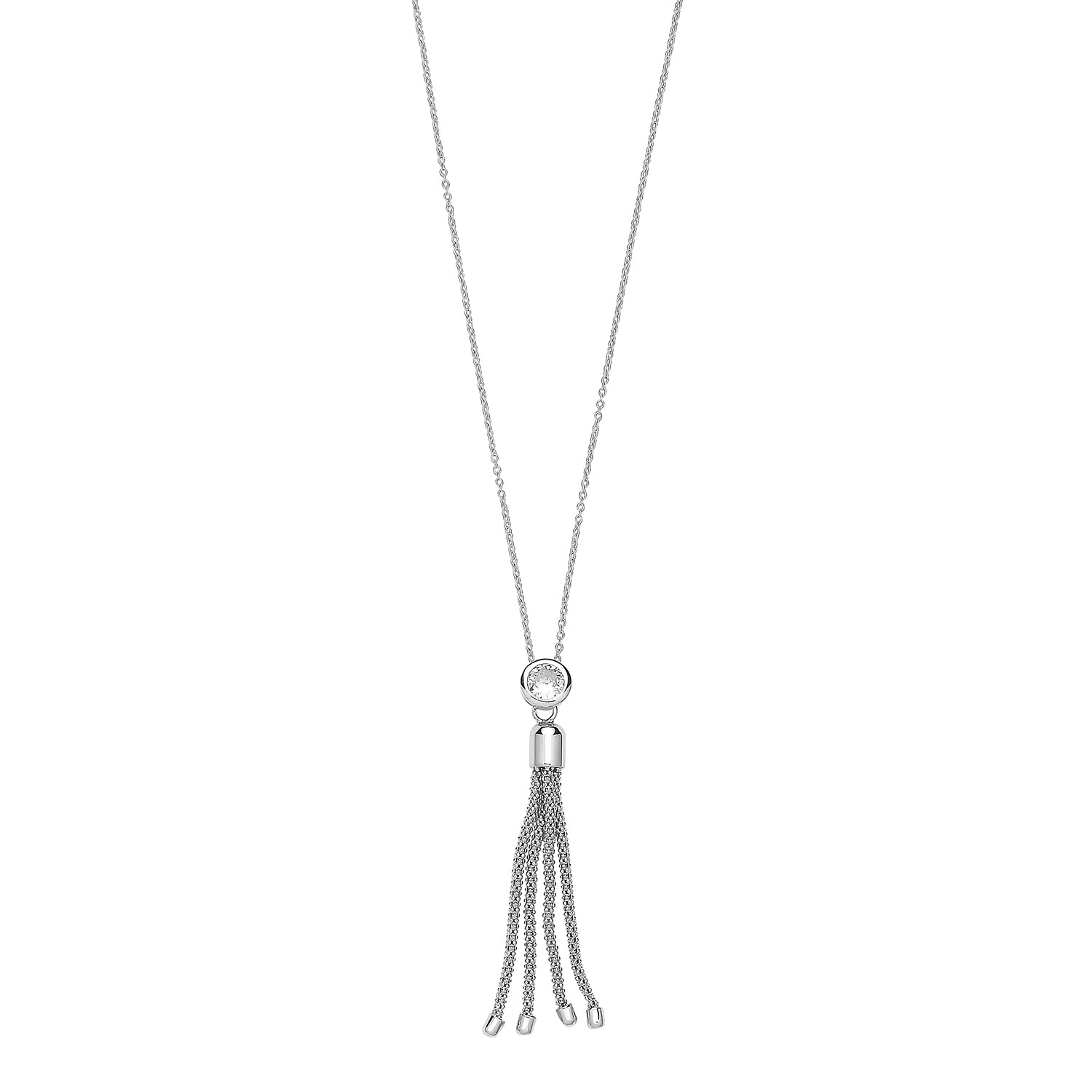 SILVER RUBOVER  SET CZ WITH TASSEL PENDANT ON FIXED CHAIN