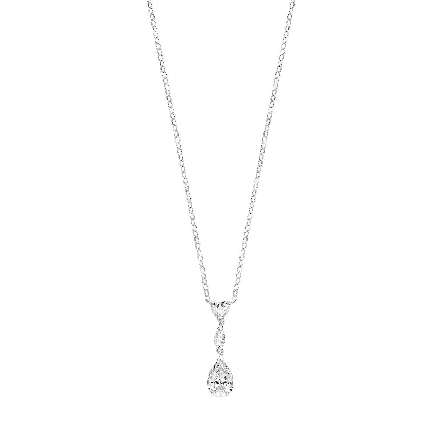 SILVER HEART MARQUISE AND PEAR CZ PENDANT ON FIXED CHAIN