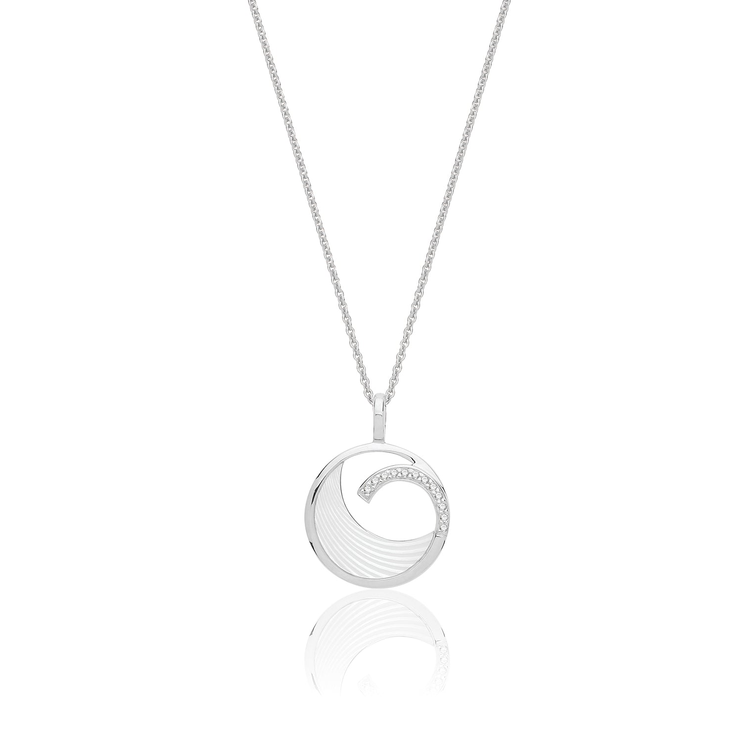 SILVER MOTHER OF PEARL AND CZ SWIRL PENDANT AND CHAIN