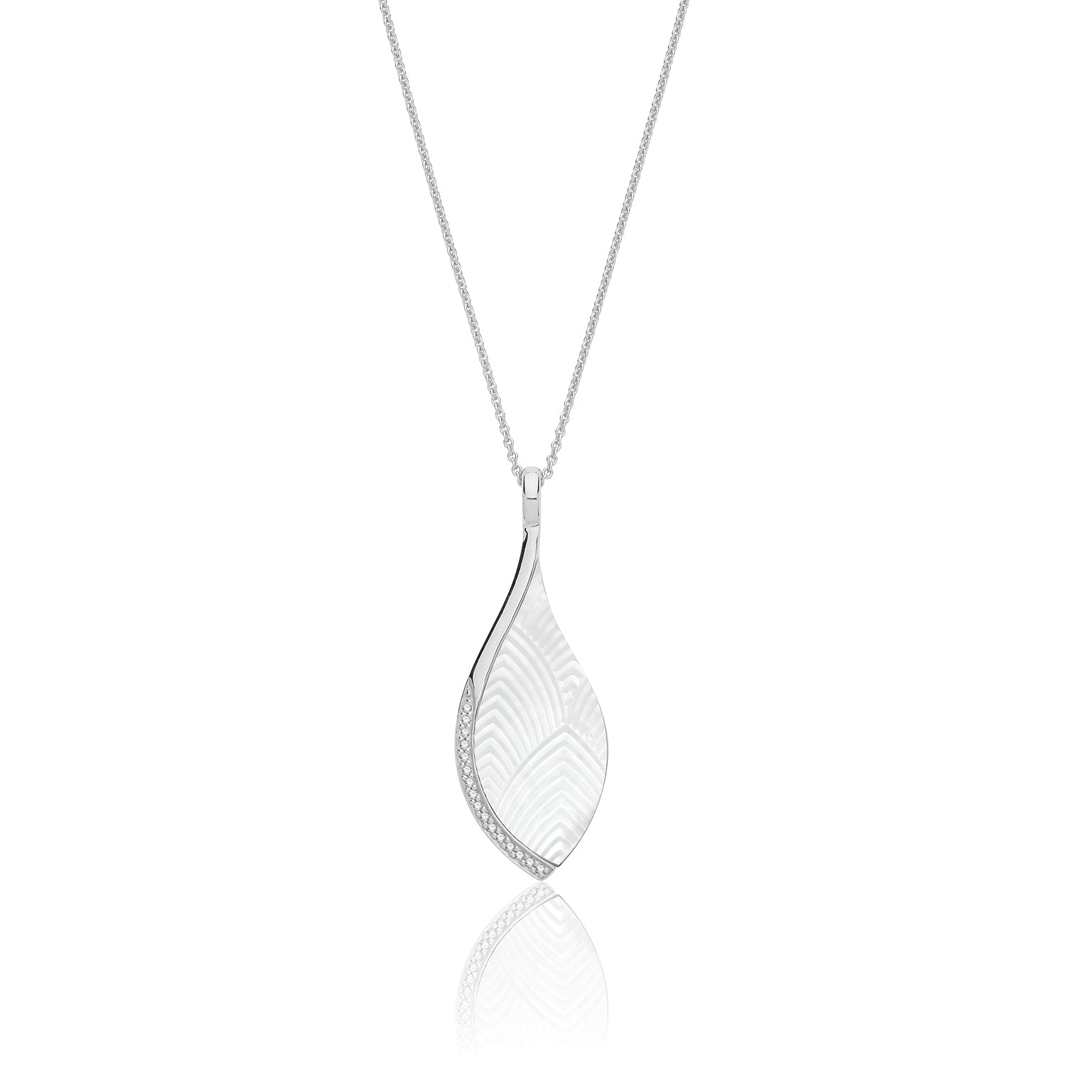 SILVER MOTHER OF PEARL AND PAVE SET CZ PEAR SHAPE PENDANT AND CHAIN