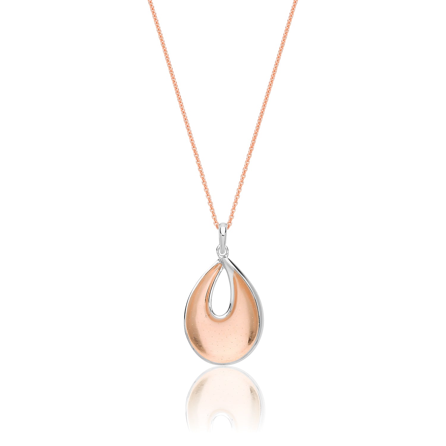 SILVER ROSE GOLD PLATED AND CZ TEAR SHAPE FANCY PENDANT AND CHAIN