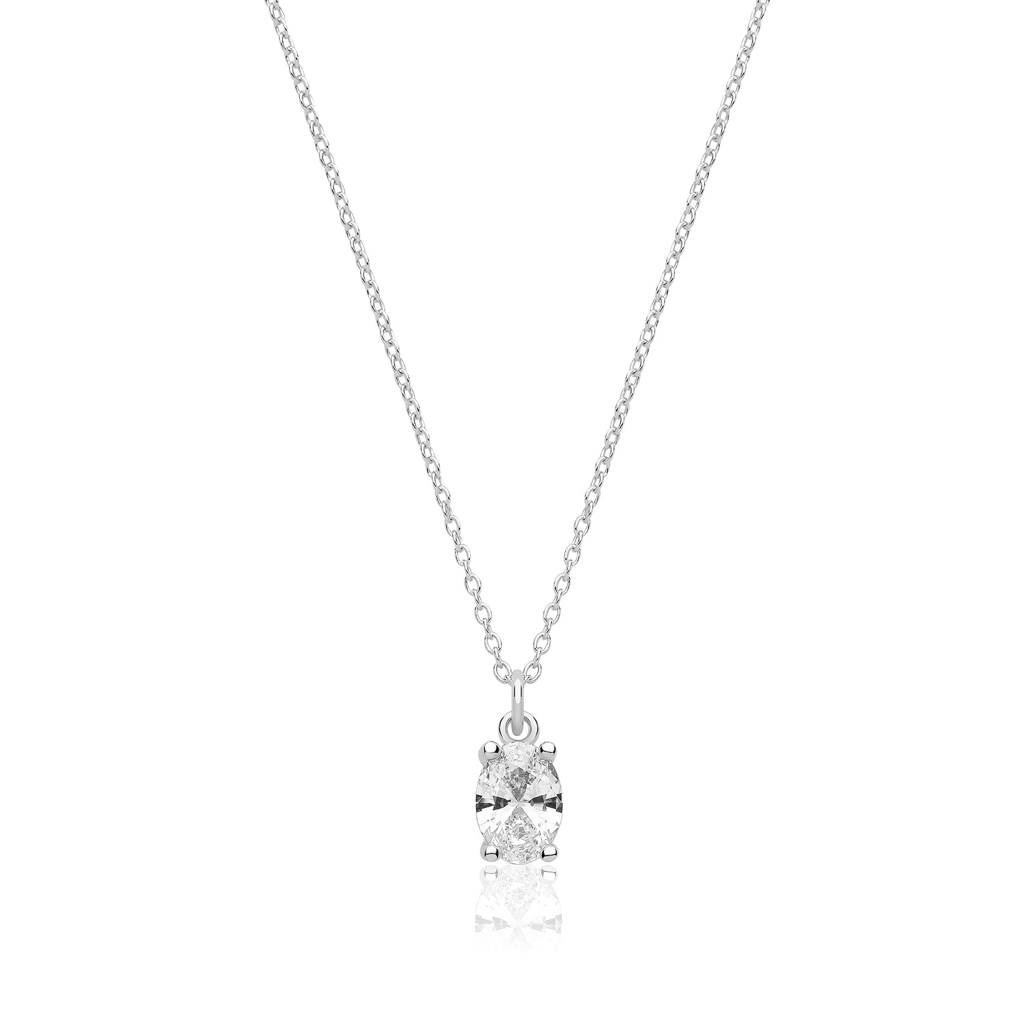 SILVER SINGLE OVAL CZ CLAW SET PENDANT AND CHAIN