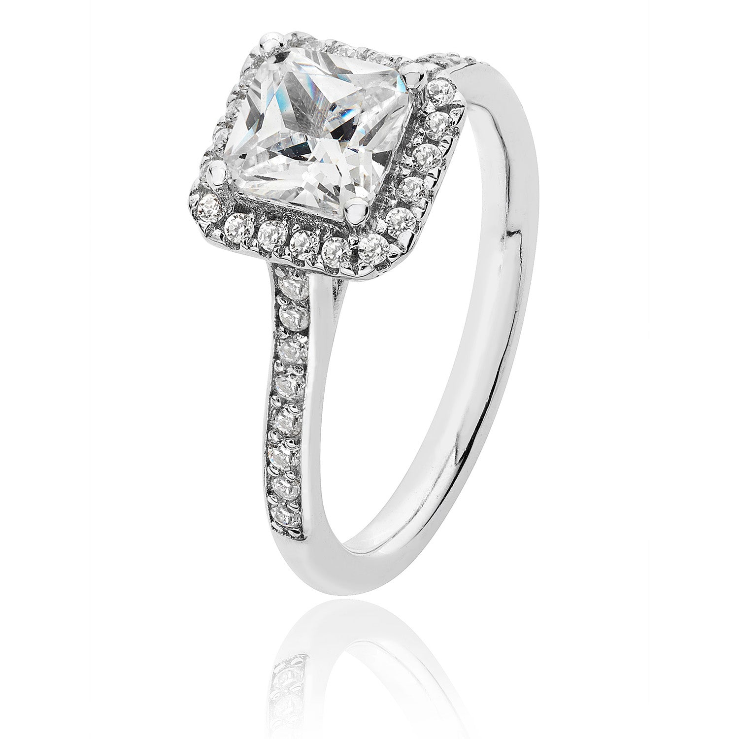 SILVER HALO SQUARE CZ CLAW SET RING