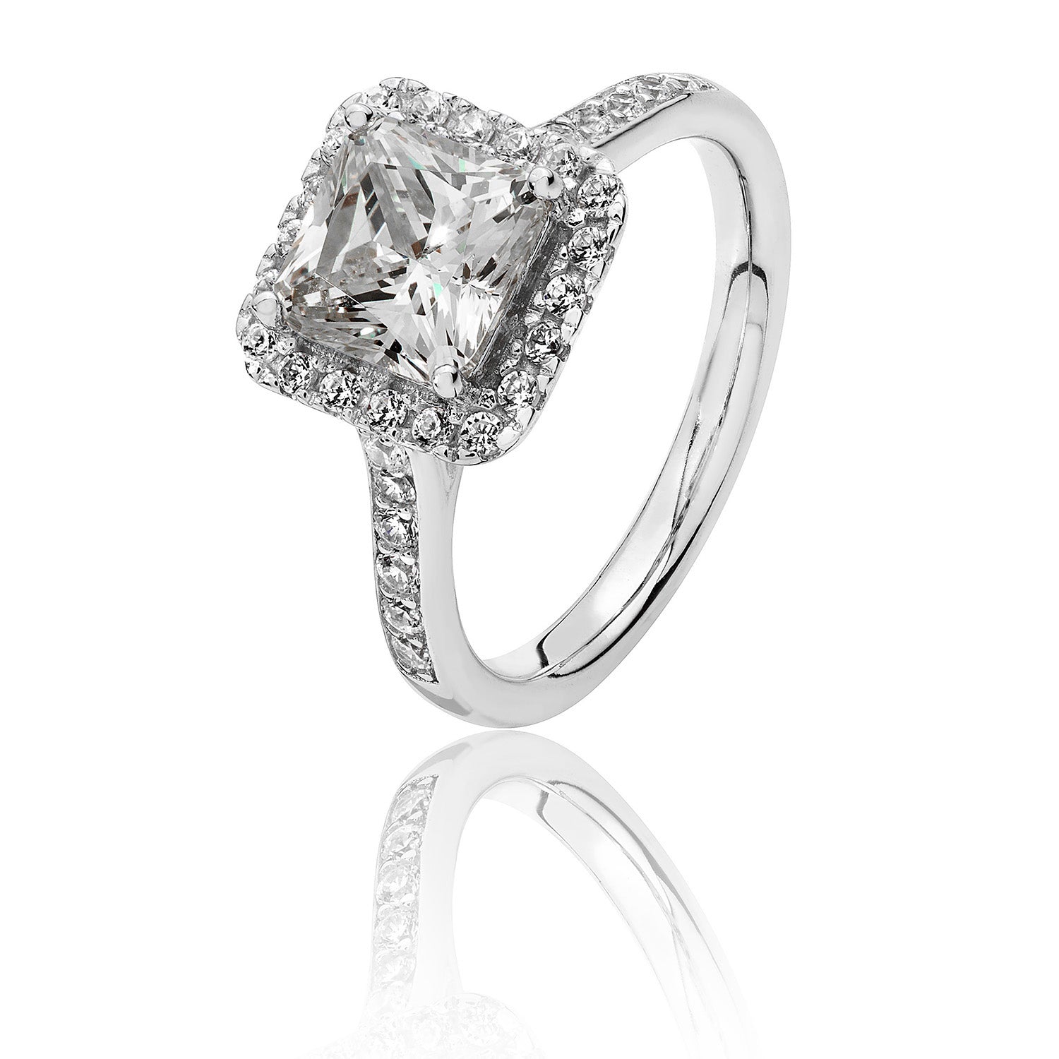 SILVER HALO SQUARE CZ CLAW SET RING