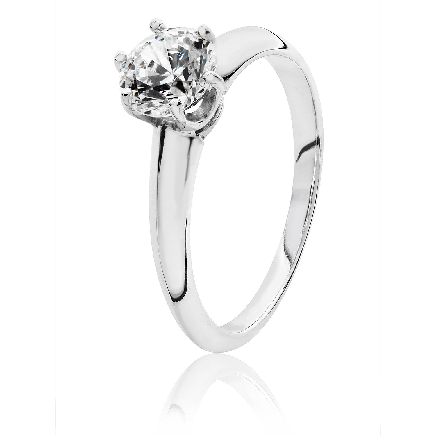 SILVER ROUND SOLITAIRE 6 CLAW CZ RING