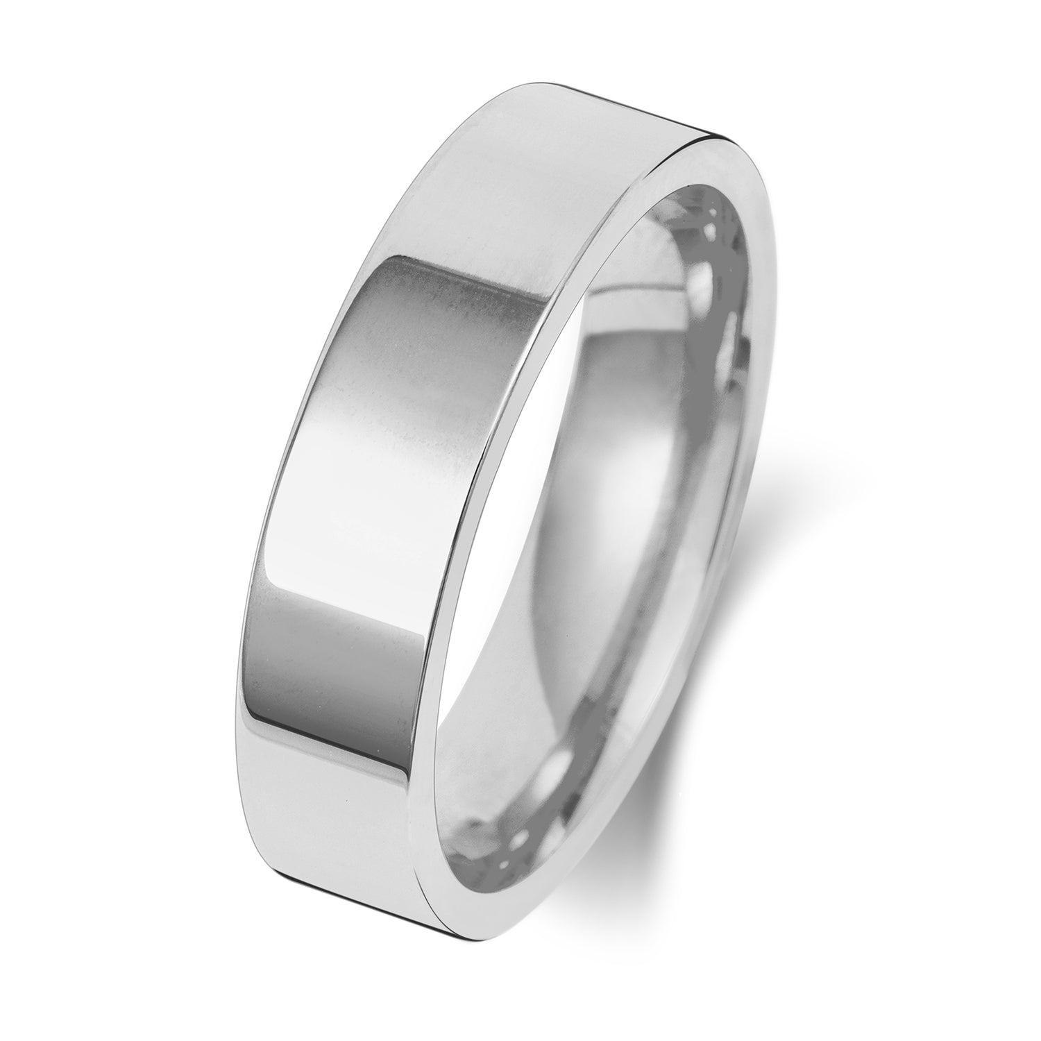 9CT WHITE GOLD 5MM FLAT COURT HEAVY WEDDING RING