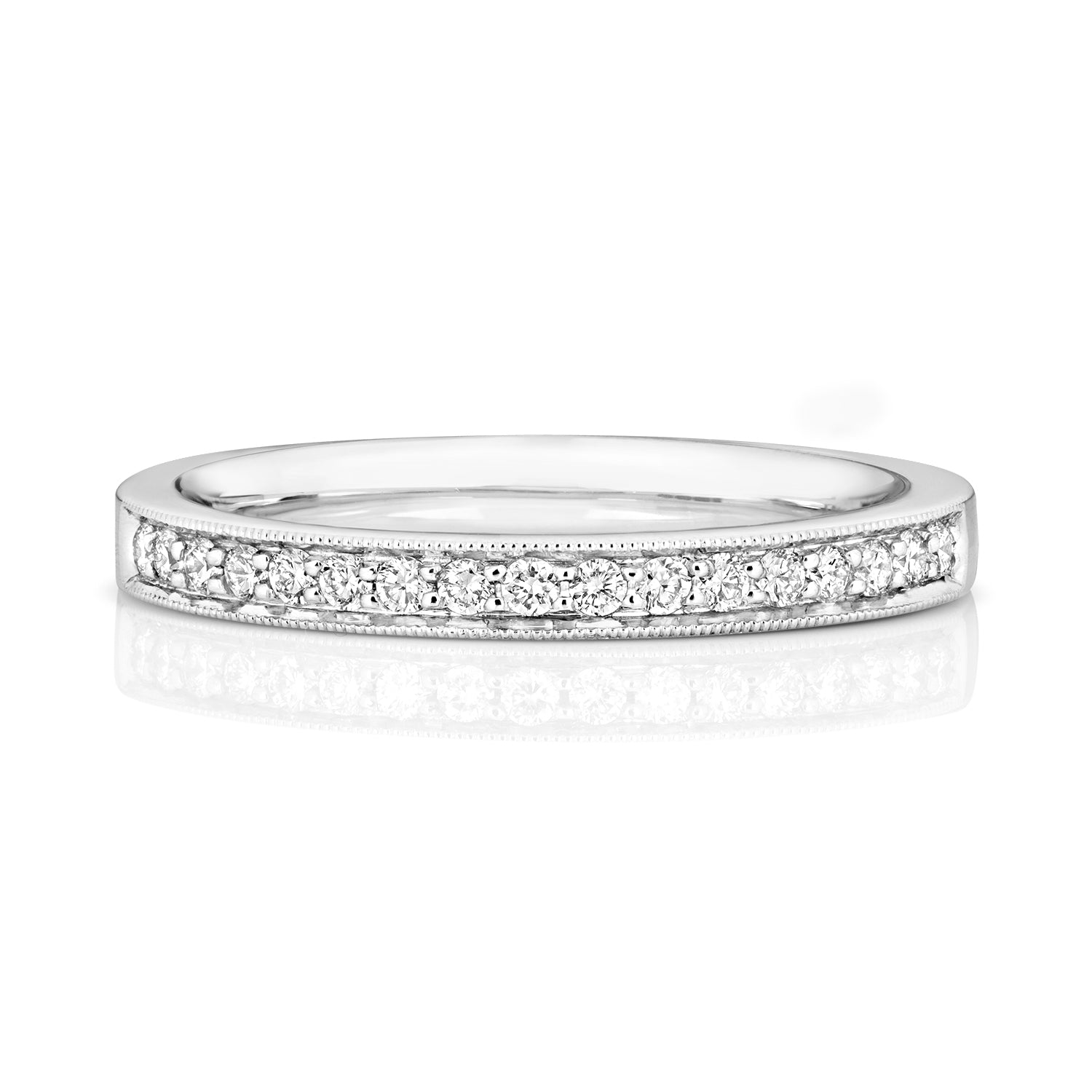 DIAMOND GRAIN SET MILLGRAIN ETERNITY RING IN PLATINUM