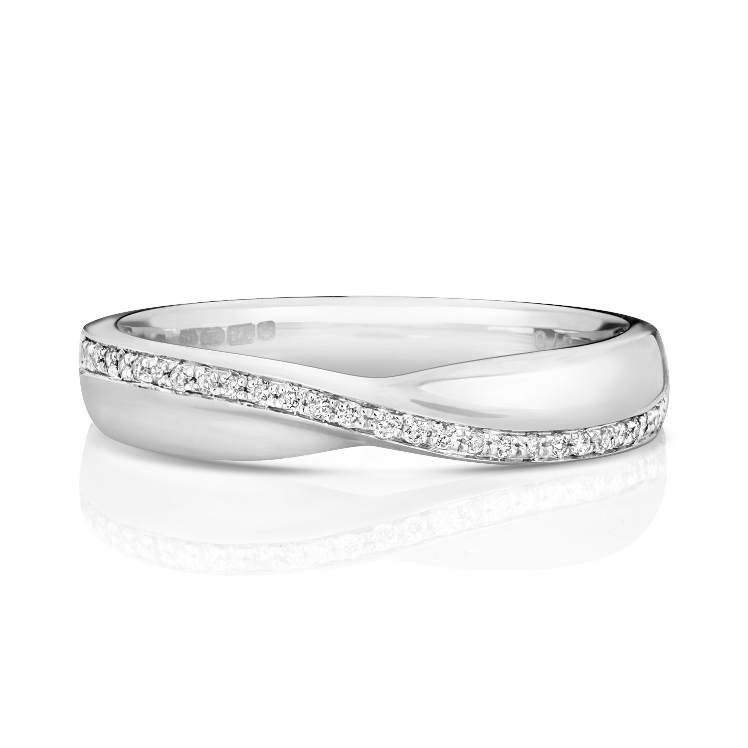 DIAMOND GRAIN SET CROSSOVER BAND IN PLATINUM