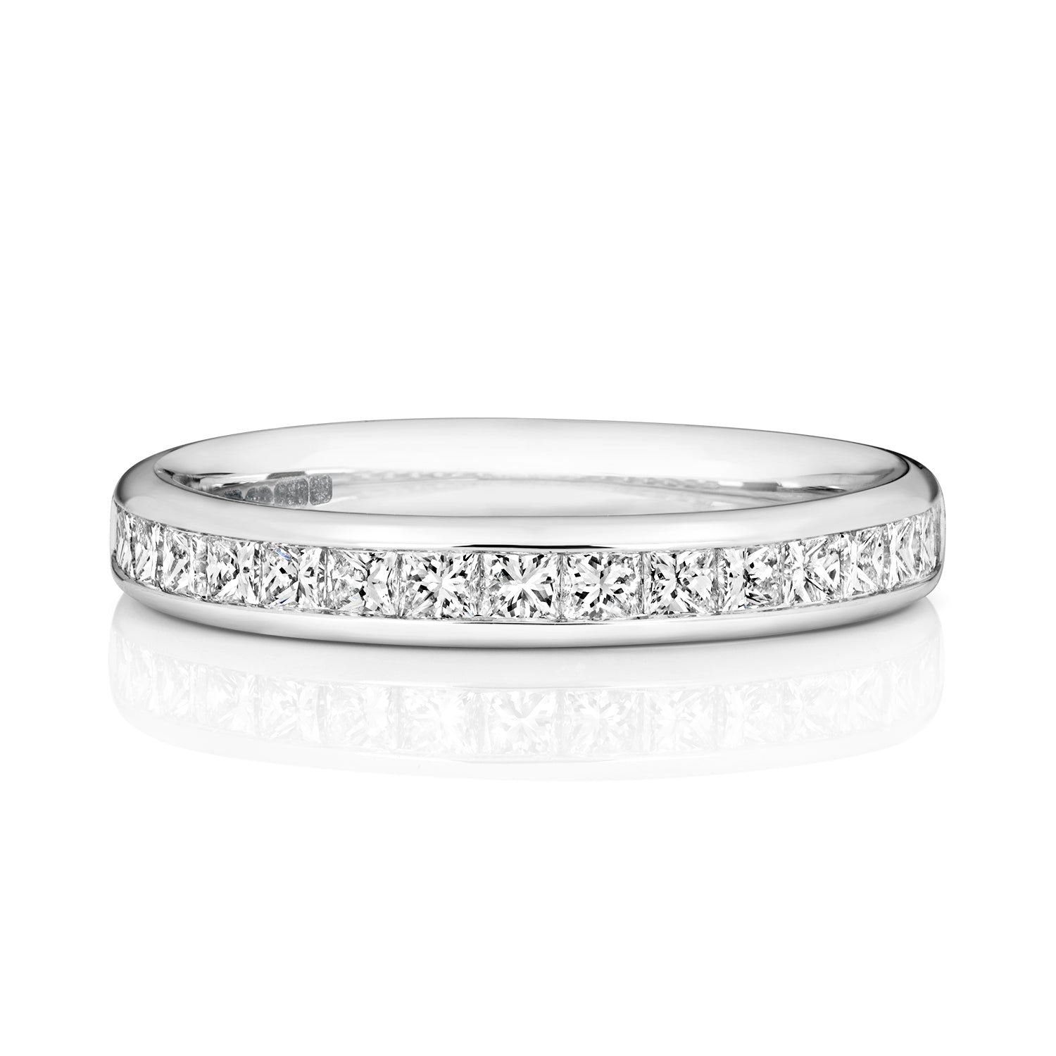 DIAMOND CHANNEL SET PRINCESS CUT HALF ETERNITY RING IN PLATINUM
