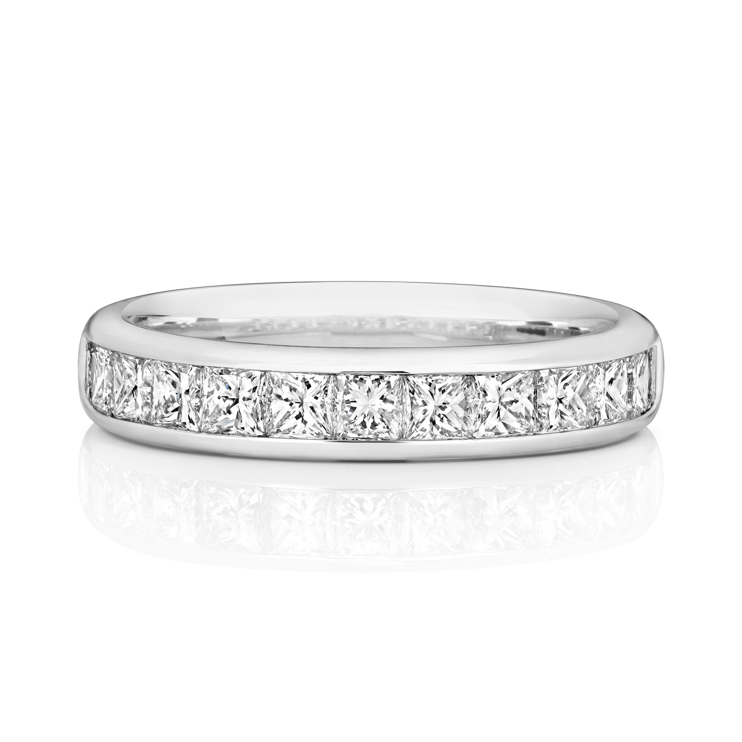DIAMOND CHANNEL SET PRINCESS CUT HALF ETERNITY RING IN PLATINUM