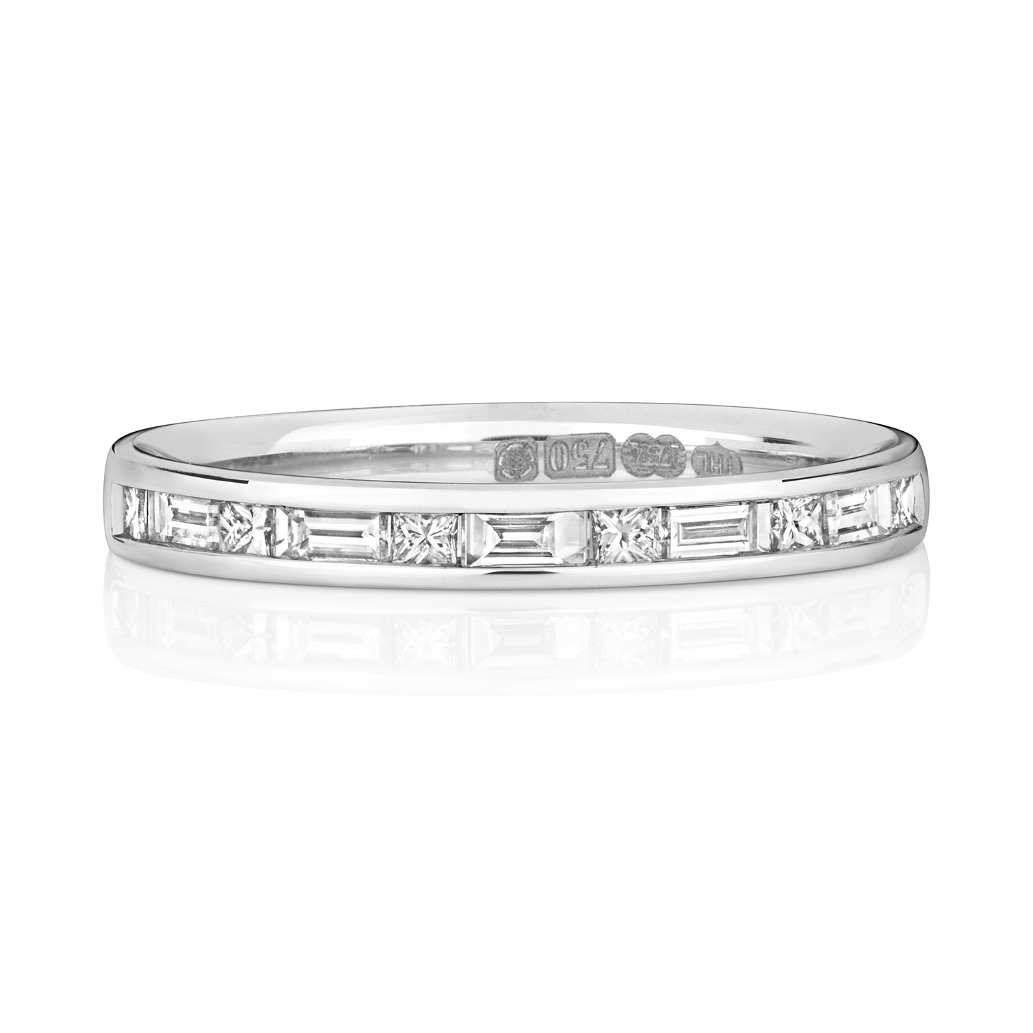 DIAMOND CHANNEL SET BAGUETTE AND PRINCESS CUT ETERNITY RING IN PLATINUM