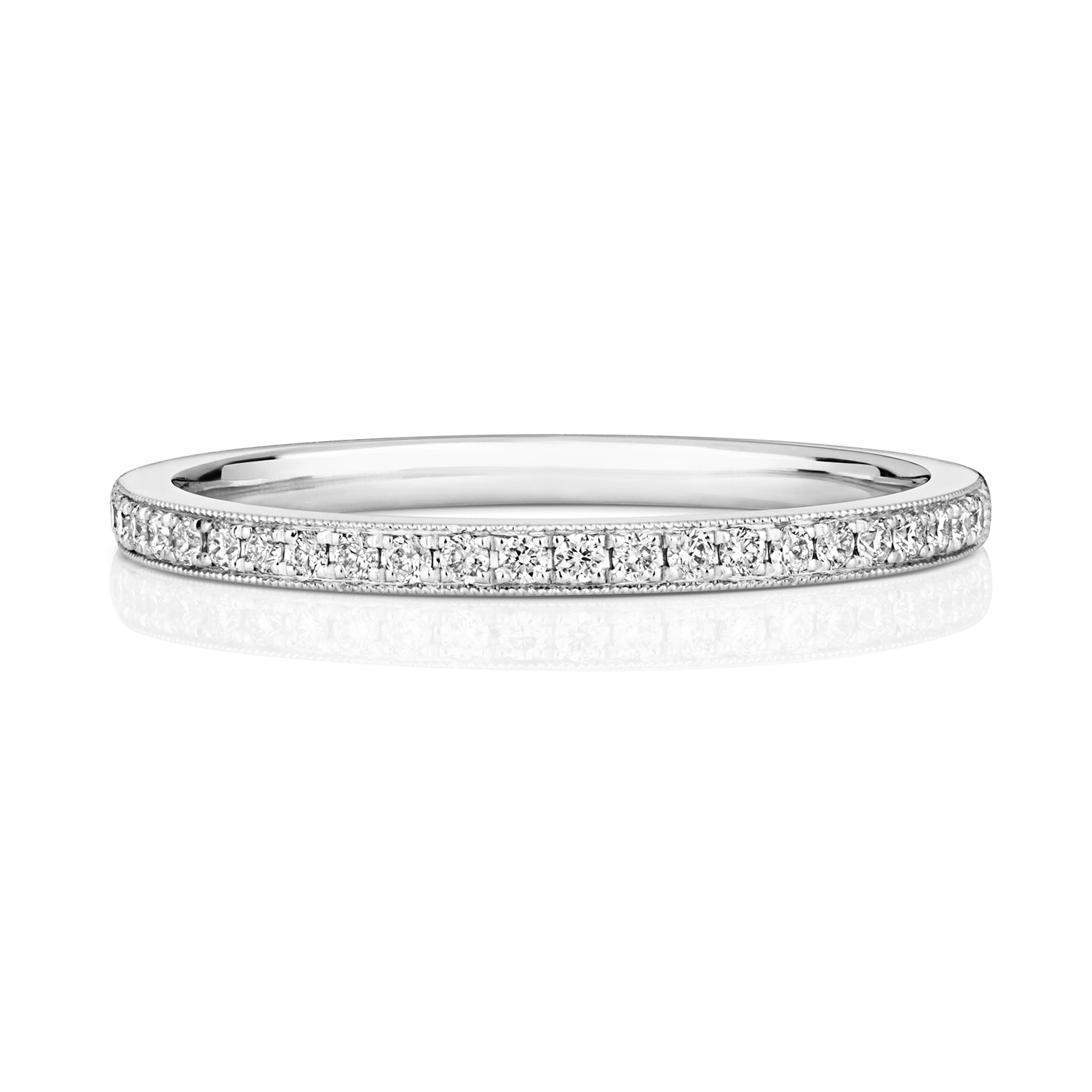 DIAMOND GRAIN SET MILLGRAIN EDGE HALF ETERNITY RING IN PLATNIUM